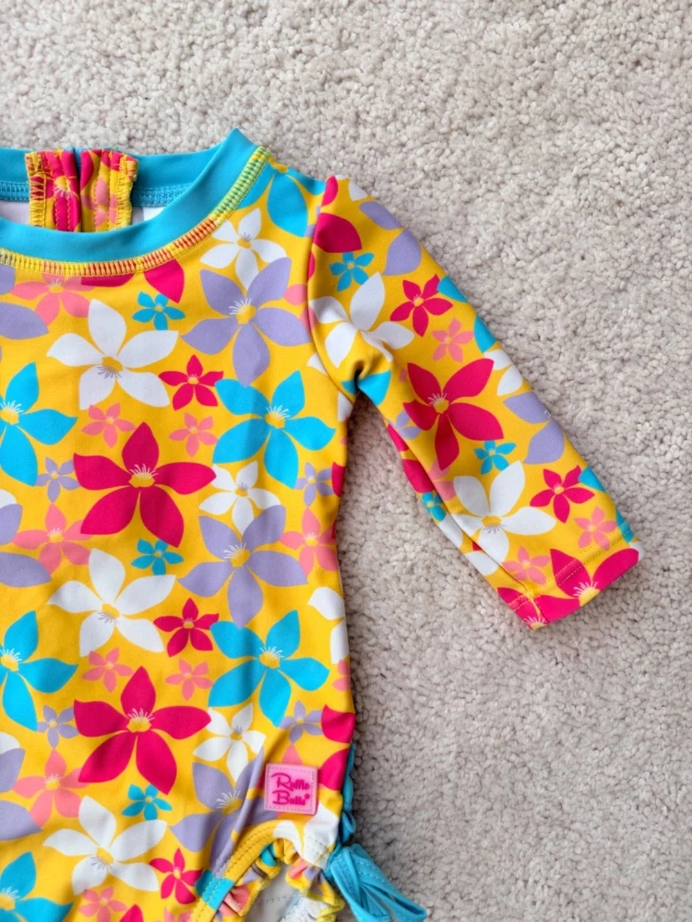 Ruffle Butts Yellow Multi Floral Long-Sleeve Rashguard - Picture 3 of 11